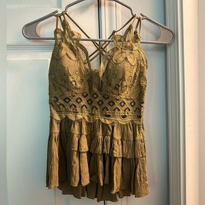 Olive green lace top